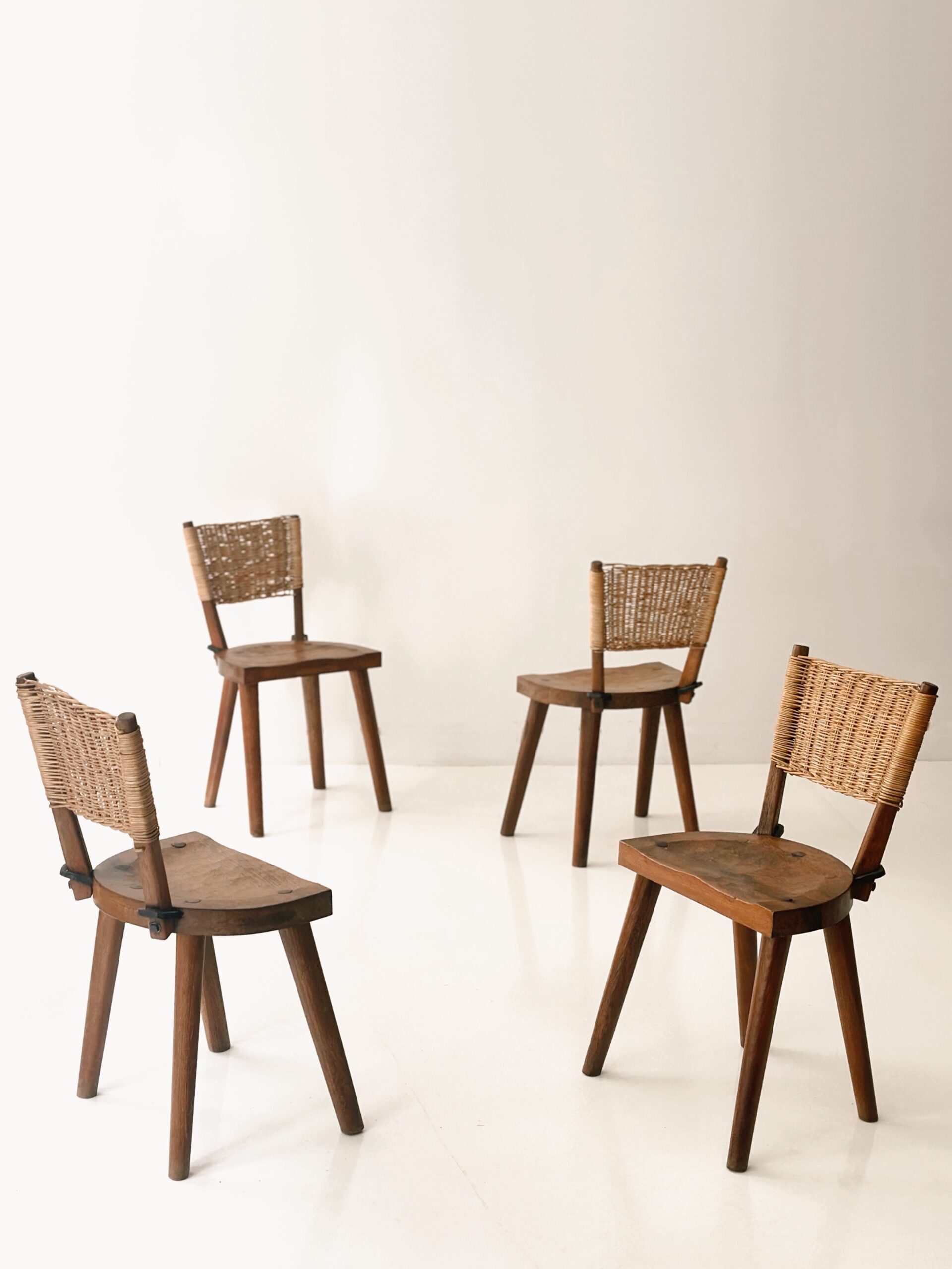 JEAN TOURET & MAROLLES 4 WICKER CHAIRS 1950