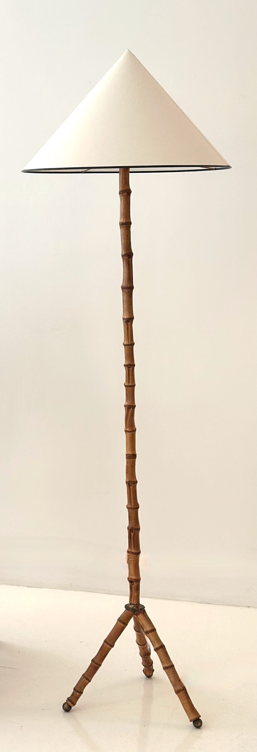 JACQUES ADNET TRIPOD BAMBOO FLOORLAMP
