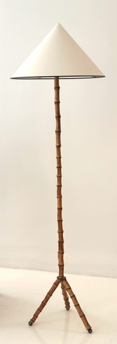 JACQUES ADNET TRIPOD BAMBOO FLOORLAMP