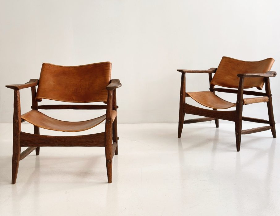 JEAN TOURET & BONNEVAL PAIR OF HUNTING CHAIRS CIRCA 1950