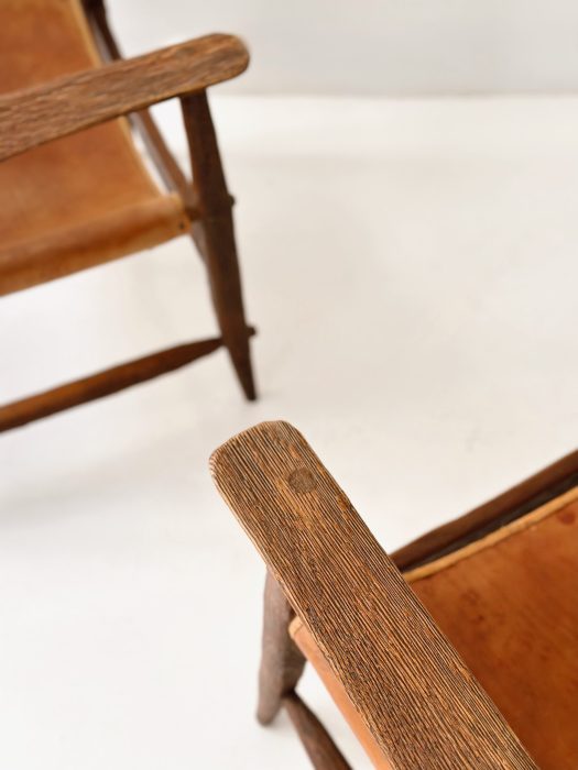 JEAN TOURET & BONNEVAL PAIR OF HUNTING CHAIRS CIRCA 1950